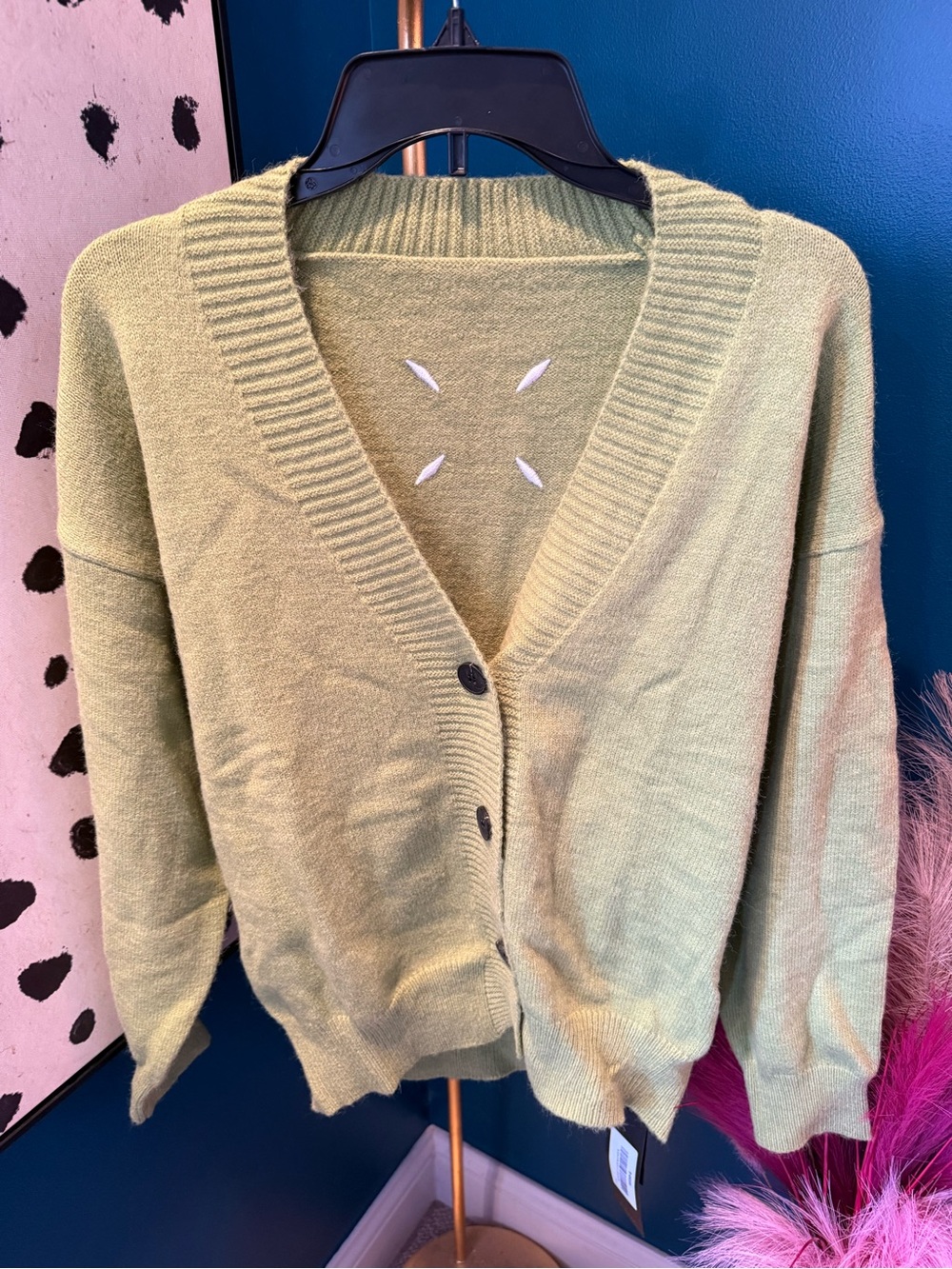 V-Neck Light Green Button-Front Cardigan